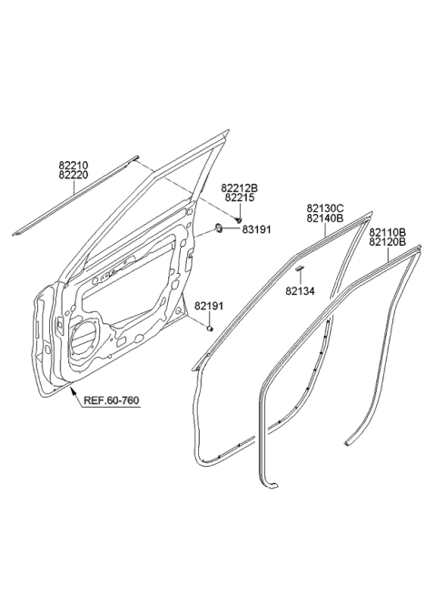2009 Kia Soul WEATHERSTRIP-Front Door Body Side Diagram for 821102K000