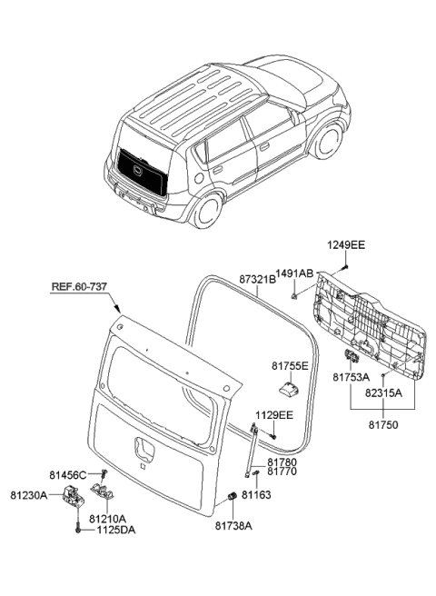 2011 Kia Soul  Weatherstrip-Tail Gate Opening Diagram for 873212K000