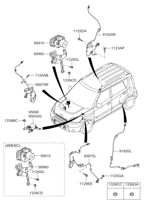 2011 Kia Soul  Abs Pump Control Module Diagram for 589102K600