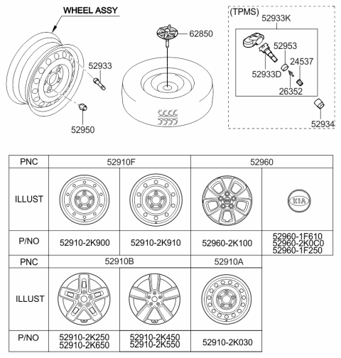 2009 Kia Soul  Wheel Assembly-Aluminum Diagram for 529102K250