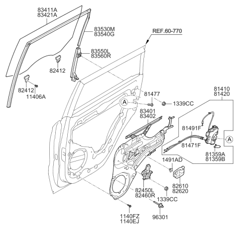 2010 Kia Soul  Run-Rear Door Window Glass Diagram for 835402K000