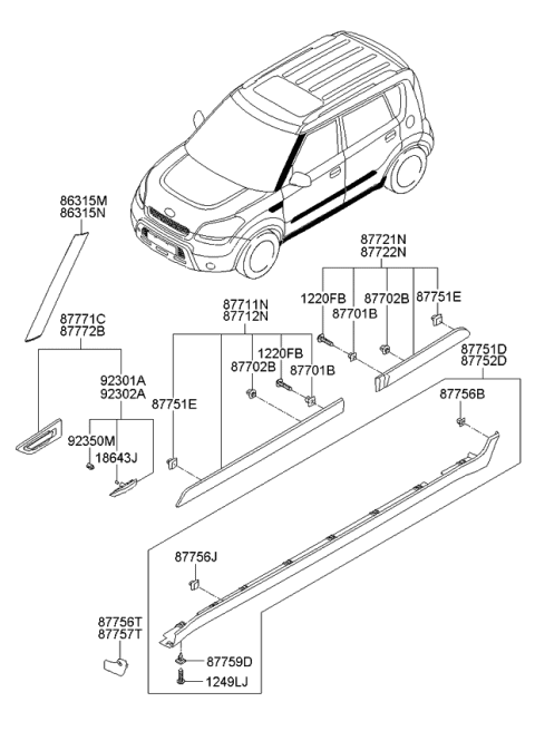 2011 Kia Soul  Clip-Waist Line MOULDING Diagram for 8775835010