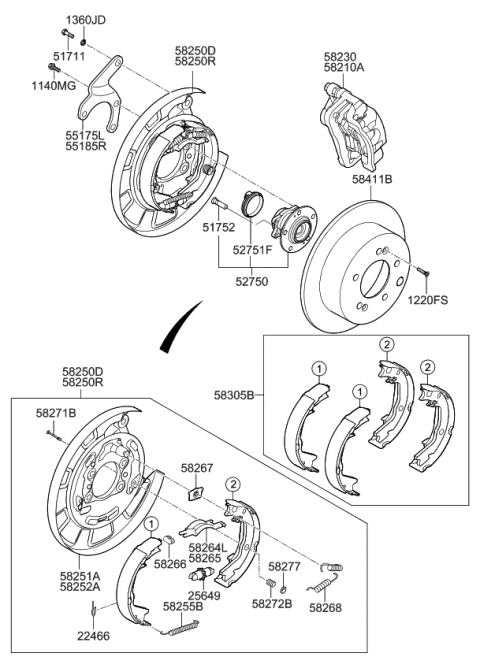 2010 Kia Soul  Spring-Shoe Hold Down Diagram for 582722E000