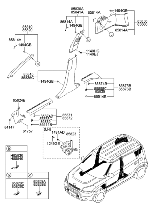 2011 Kia Soul Cover-BLANKING Rear Pillar Diagram for 858622K100QW