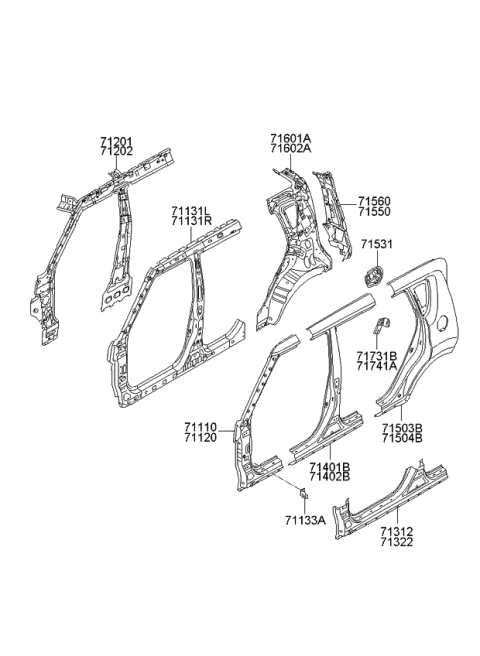 2009 Kia Soul Panel Assembly-Pillar Outer Diagram for 711102KA10