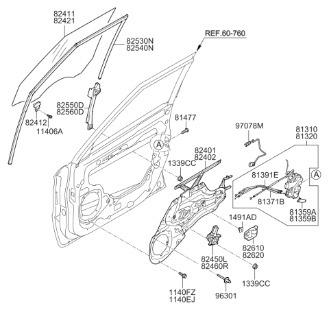 2010 Kia Soul  Run Assembly-Front Door Window Glass Diagram for 825302K000