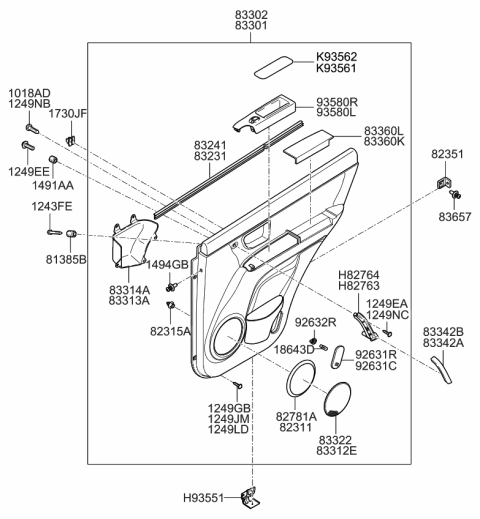 2008 Kia Sorento  Pocket-Rear Door, LH Diagram for 833703E000CY