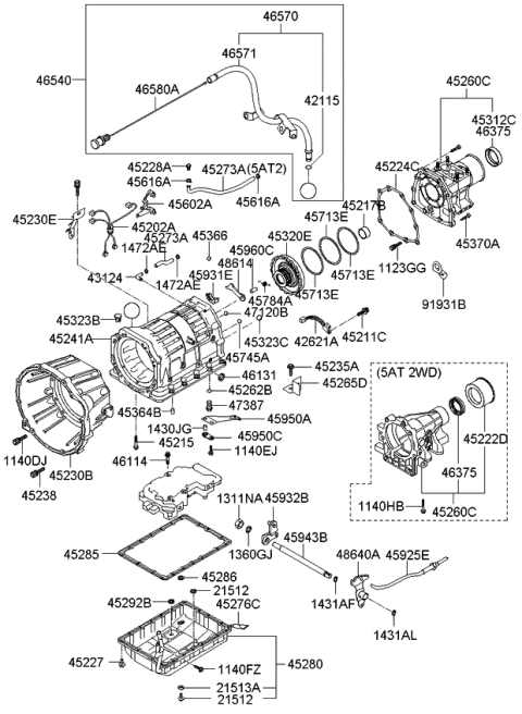 2007 Kia Sorento  Shaft-Parking Pawl Diagram for 459604C000