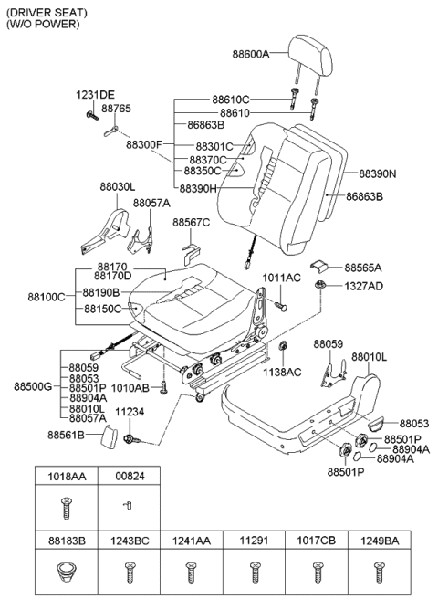 2007 Kia Sorento  Cover Assembly-Front Seat Inner Diagram for 881803E300CY