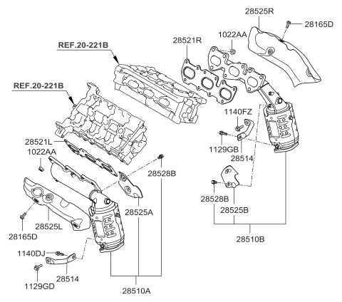 2008 Kia Sorento  Exhaust Manifold Catalytic Assembly, Right Diagram for 285103C025