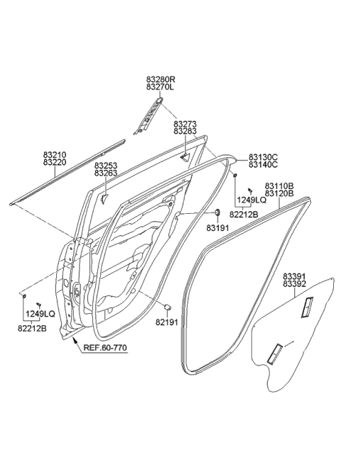 2010 Kia Sportage WEATHERSTRIP Assembly-Rear Door Side Diagram for 831303W000