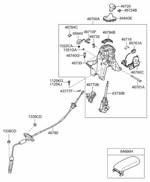 2011 Kia Sportage  Automatic Transmission Lever Shift Control Cable Diagram for 467903W000