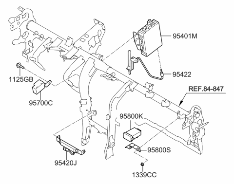 2012 Kia Sportage  Keyless Entry Antenna Assembly Diagram for 954113W100