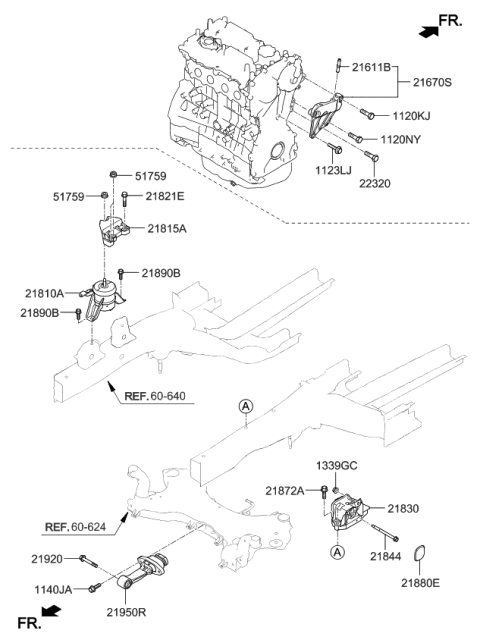 2020 Kia Optima  Engine Mounting Bracket Assembly Diagram for 21810C2320