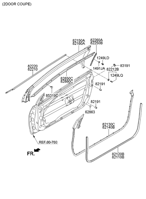 2016 Kia Forte Koup WEATHERSTRIP Assembly-Front Door Belt Diagram for 82220A7000