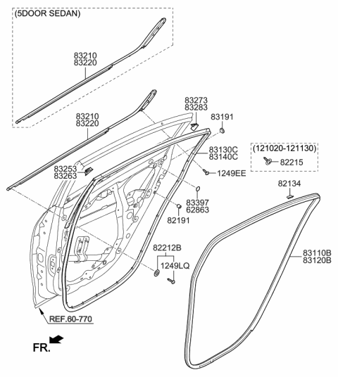 2014 Kia Forte  WEATHERSTRIP Assembly-Rear Door Belt Diagram for 83220A7010