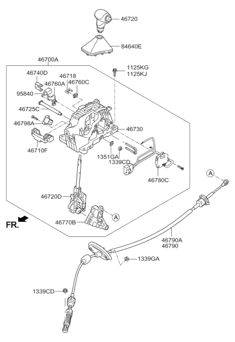 2016 Kia Forte Koup  Automatic Transmission Shift Control Cable Diagram for 46790A5100