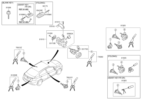 2015 Kia Forte  Lock Key & Cylinder Set Diagram for 81905A7000