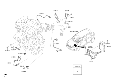 2016 Kia Forte Koup Hanger-Engine, Rear Diagram for 223422B701