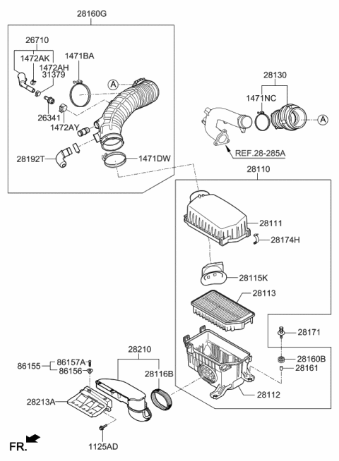 2014 Kia Forte Koup  Air Cleaner Filter Diagram for 28113A5800
