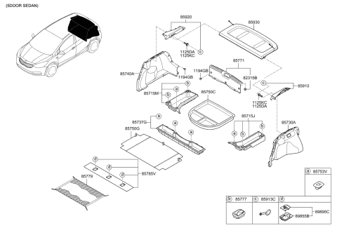 2016 Kia Forte Koup  Net Assembly-Luggage Floor Diagram for 8579017020
