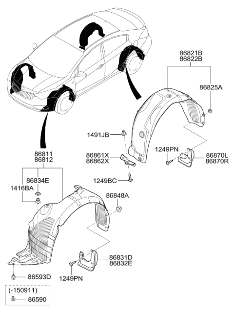 2014 Kia Forte Guard Assembly-Rear Mud, LH Diagram for 86841A7000