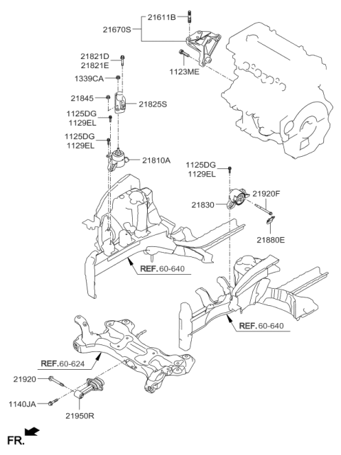2014 Kia Forte  Roll Rod Bracket Assembly Diagram for 2195030000
