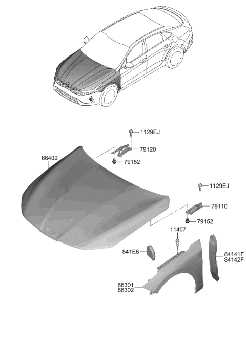 2022 Kia K5 PANEL ASSY-HOOD Diagram for 66400L3300