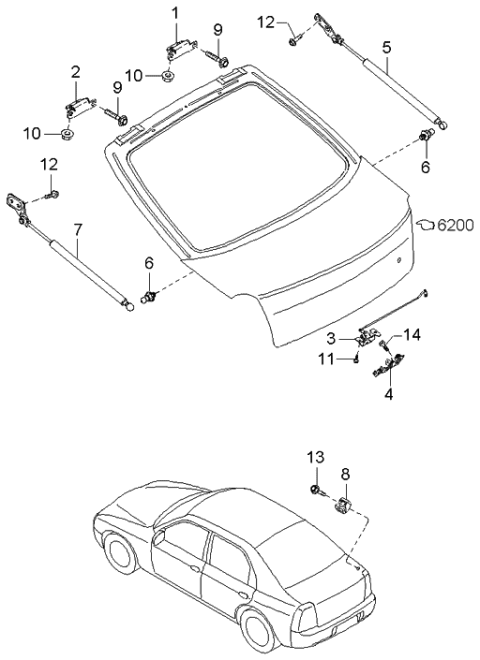 2001 Kia Spectra  Striker-Back Door Diagram for 0K2B262361B