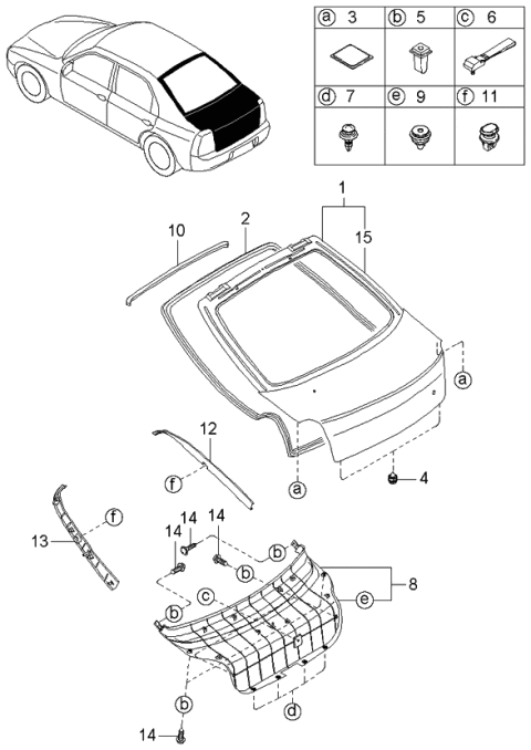 2002 Kia Spectra  Trim Assembly-Lift Gate Diagram for 0K2DJ6893XA05