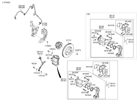 2018 Kia Optima Brake Front Hose, Left Diagram for 58731C1000