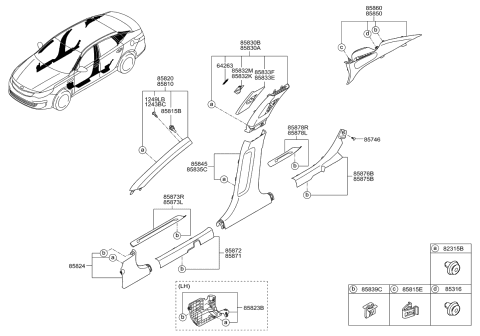 2018 Kia Optima Trim Assembly-Center Pillar Diagram for 85840D5000BGA