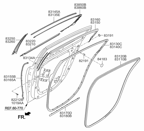 2016 Kia K900  GARNISH Assembly-Rear Door F Diagram for 832503T000KBN