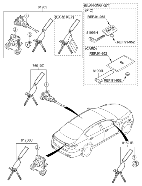 2016 Kia K900  Lock Key & Cylinder Set Diagram for 819053T500