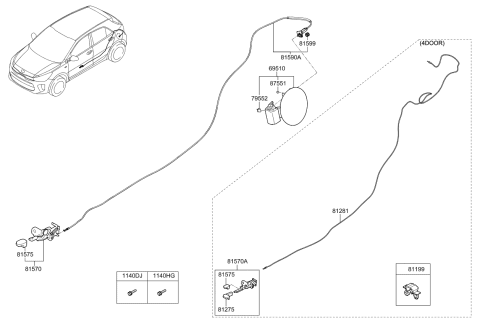 2020 Kia Rio  Cable Assembly-Trunk Lid Release Diagram for 81280H9000
