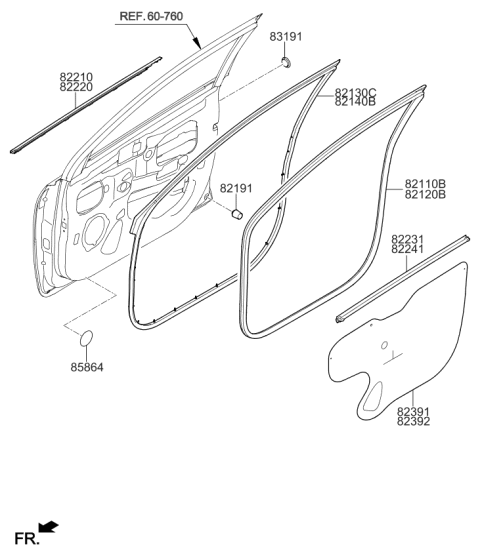 2019 Kia Rio  WEATHERSTRIP-Front Door Belt Inside Diagram for 82241H8000