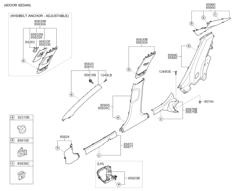 2018 Kia Rio Trim Assembly-Front Pillar Diagram for 85810H9000BF3