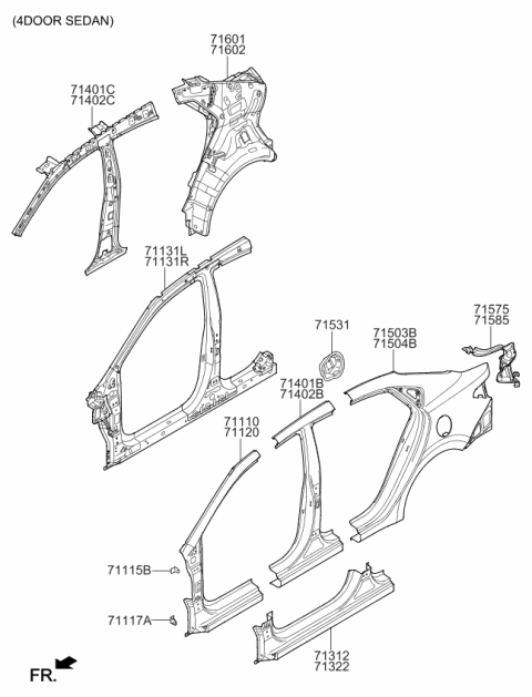 2020 Kia Rio Bracket Assembly-Fender Diagram for 711151M000