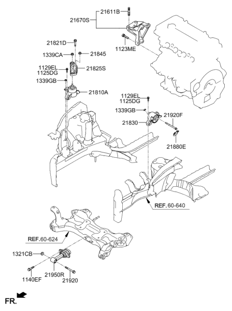 2020 Kia Rio  Support Engine Mounting Bracket Diagram for 21825F9100