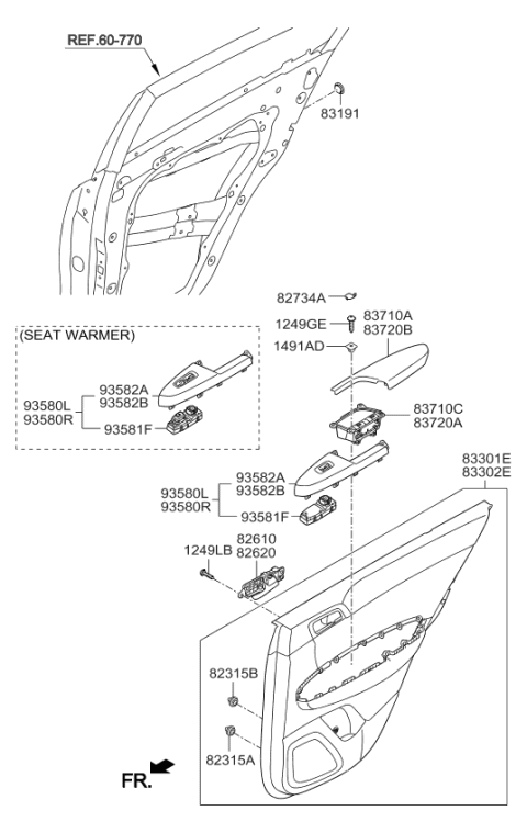 2018 Kia Sportage Rear Door Armrest Assembly, Left Diagram for 83710D9010BG9