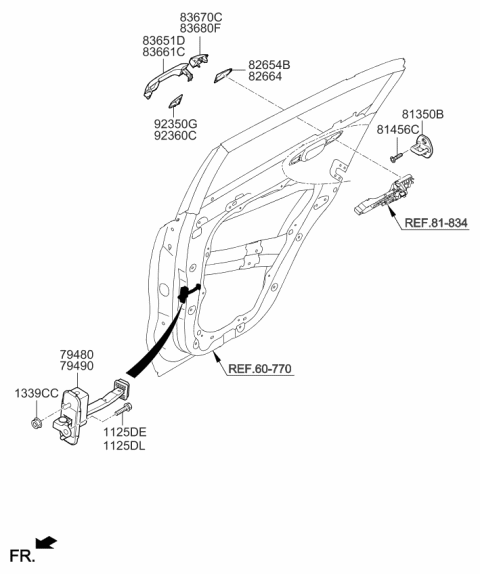 2016 Kia Sportage Rear Door Outside Grip, Right Diagram for 83661D9000