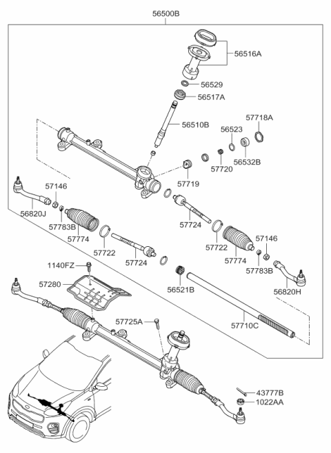 2019 Kia Sportage Rack Assembly-Power Steering Gear Box Diagram for 57710D3000