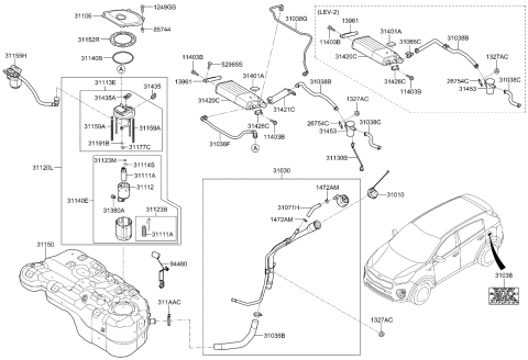 2019 Kia Sportage  Fuel Pump Sender Assembly Diagram for 94460D3500
