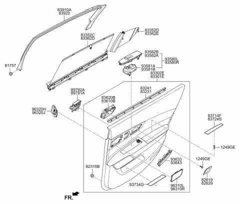2015 Kia K900 Rear Power Window Sub Left Switch Assembly Diagram for 935823T000