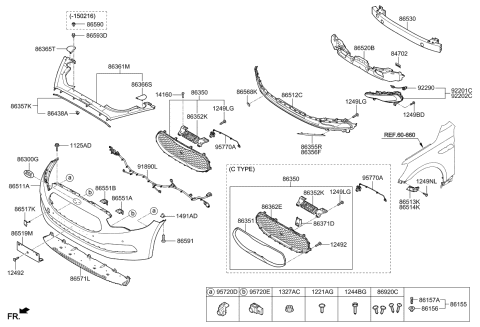 2015 Kia K900  Cover 2-Radiator Grille Diagram for 863663T100