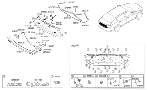 2015 Kia K900 Clip-Back Panel Moulding Diagram for 873783T010