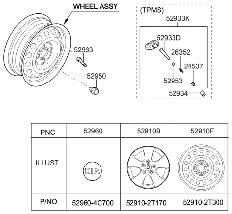 2015 Kia Optima  Tire Pressure Monitoring Sensor Stem Diagram for 52936A5000