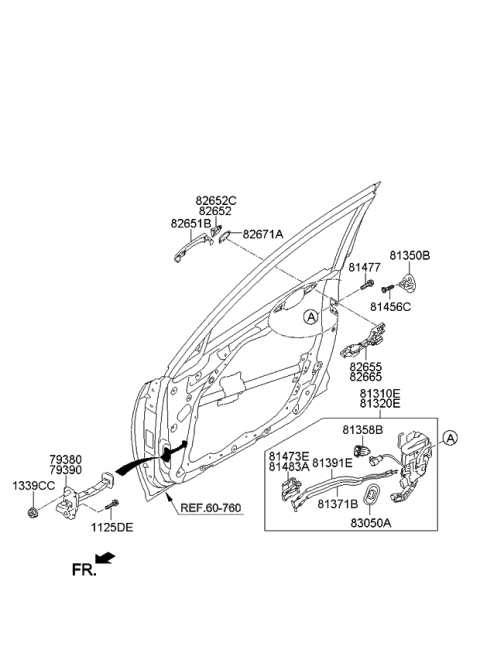 2014 Kia Optima  Front Door Latch & Actuator Assembly, Right Diagram for 813202T521