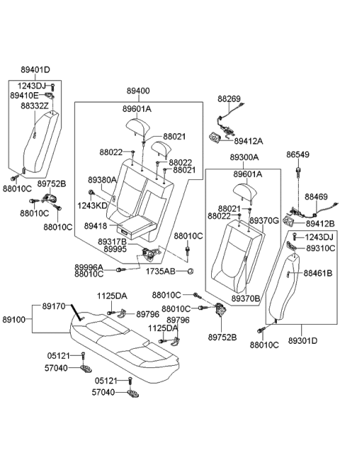2008 Kia Spectra  Back Side Assembly-Rear Seat Diagram for 896032F000193