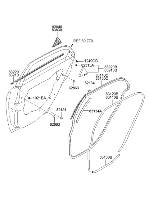 2007 Kia Spectra  WEATHERSTRIP-Rear Door Body Side Diagram for 831202F00087